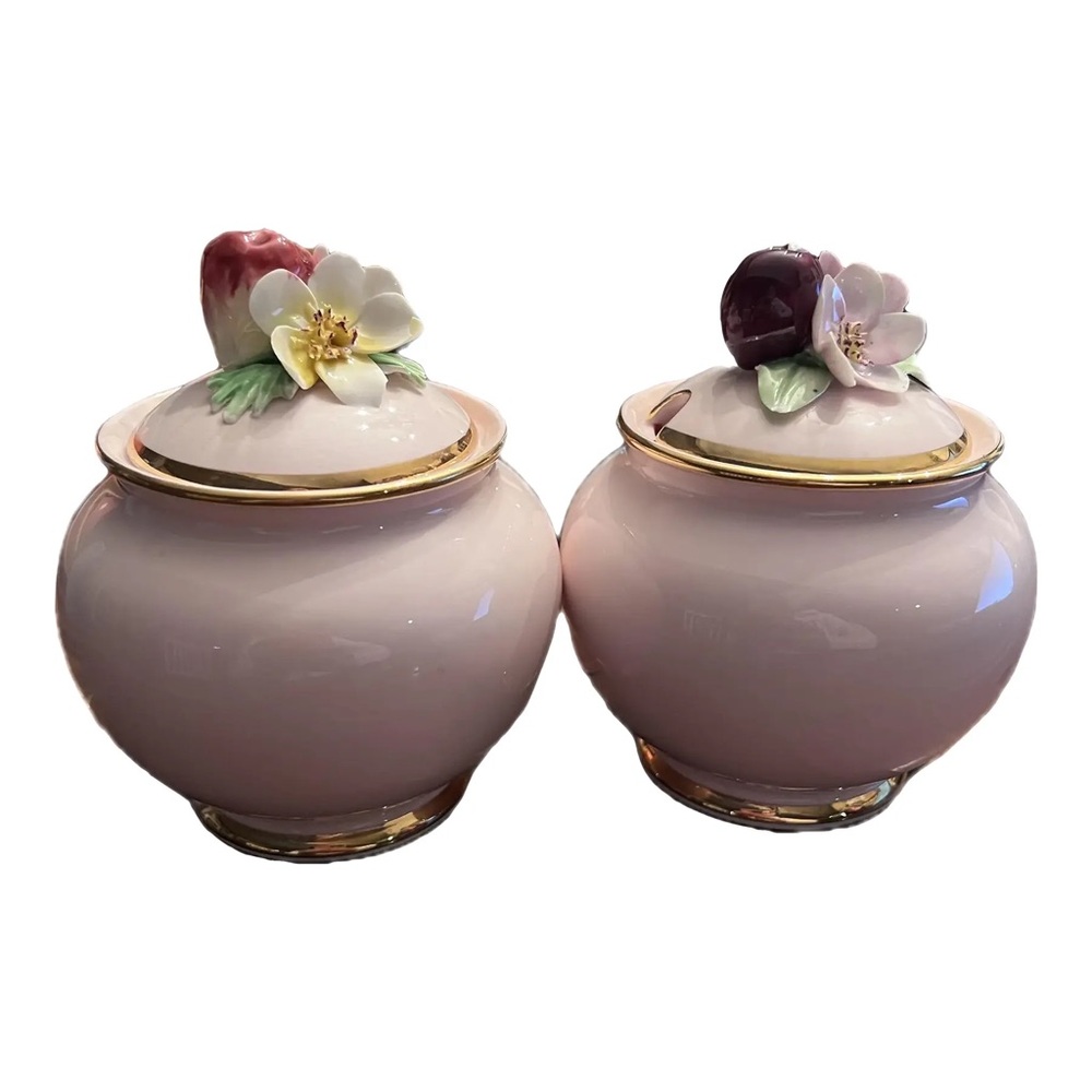 Vintage English Fine Bone China Preserve Pots, Staffordshire England- Set of 2